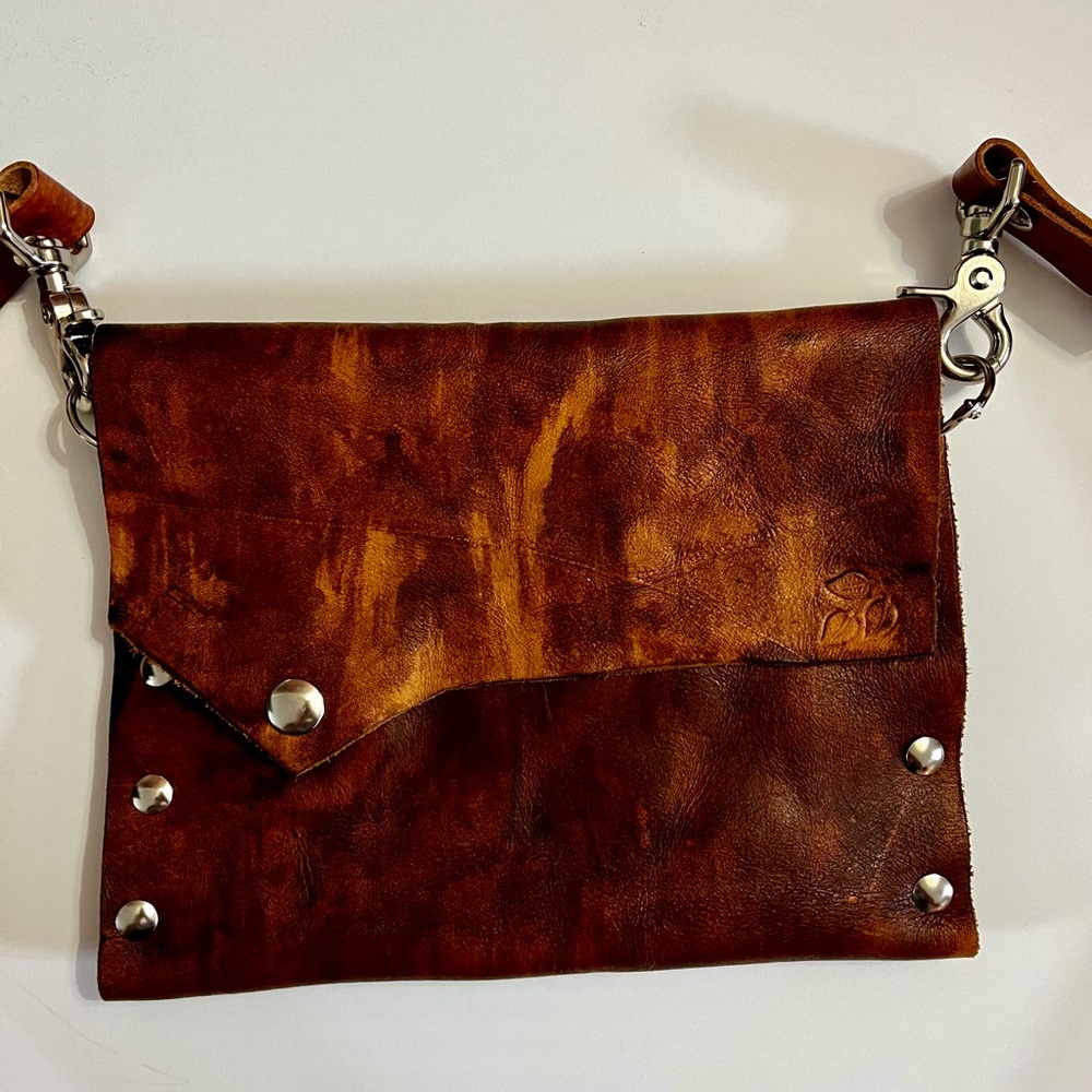 Handmade Genuine Leather Brown Crossbody Purse Bag Removable Strap